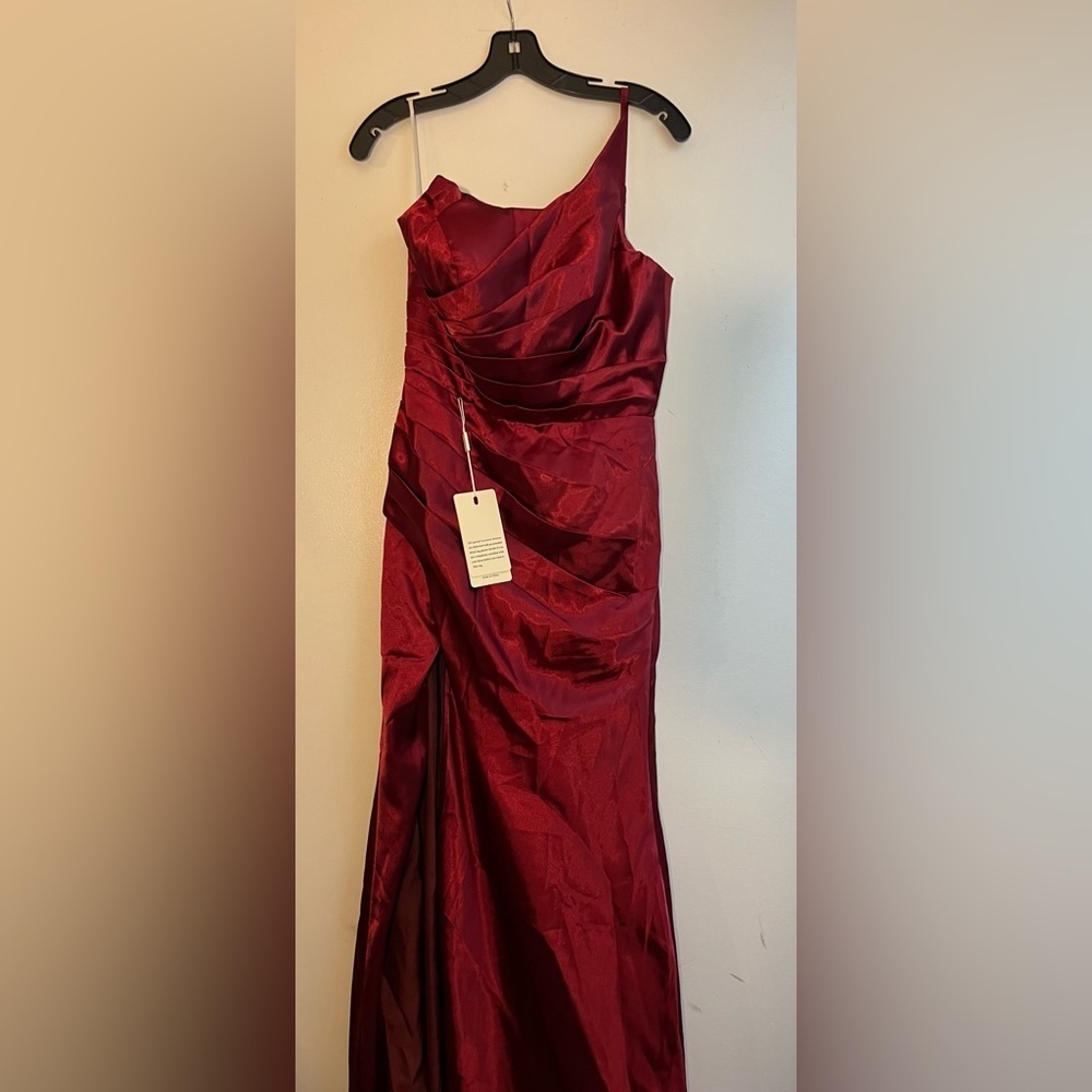 Satin One Shoulder Dress Long with Slit Ruched Mermaid Formal Evening Ev… - Picture 8 of 8